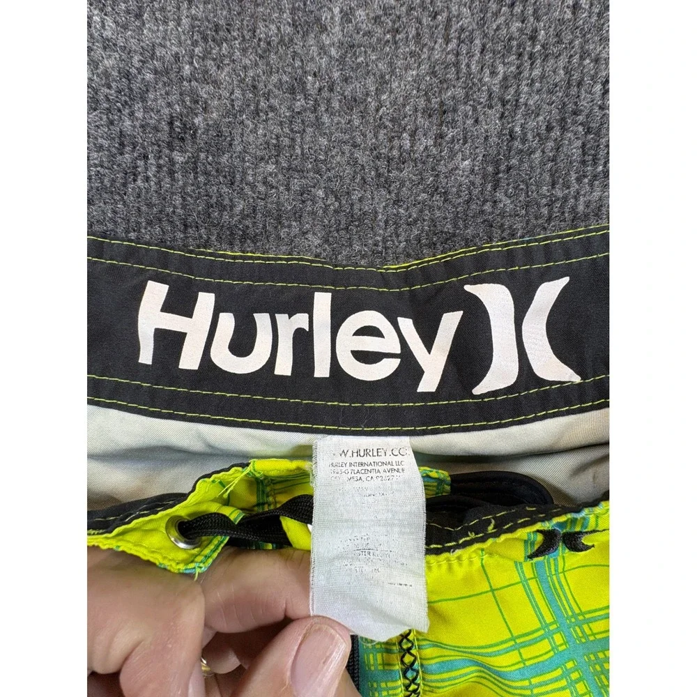 Hurley Texas Tech Red Raiders Board Shorts Mens 33 Neon Lime Green Plaid Cargo